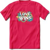 Love Wins | Pride T-Shirt | Grappig LHBTIQ+ / LGBTQ / Gay / Homo / Lesbi Cadeau Shirt | Dames - Heren - Unisex | Tshirt Kleding Kado | - Roze - S