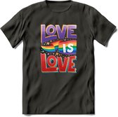 Love Is Love | Pride T-Shirt | Grappig LHBTIQ+ / LGBTQ / Gay / Homo / Lesbi Cadeau Shirt | Dames - Heren - Unisex | Tshirt Kleding Kado | - Donker Grijs - XXL