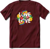 Love Is Love | Pride T-Shirt | Grappig LHBTIQ+ / LGBTQ / Gay / Homo / Lesbi Cadeau Shirt | Dames - Heren - Unisex | Tshirt Kleding Kado | - Burgundy - L