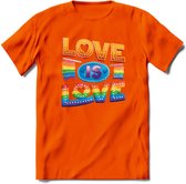 Love Is Love | Pride T-Shirt | Grappig LHBTIQ+ / LGBTQ / Gay / Homo / Lesbi Cadeau Shirt | Dames - Heren - Unisex | Tshirt Kleding Kado | - Oranje - 3XL