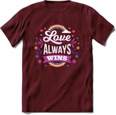 Love Wins | Pride T-Shirt | Grappig LHBTIQ+ / LGBTQ / Gay / Homo / Lesbi Cadeau Shirt | Dames - Heren - Unisex | Tshirt Kleding Kado | - Burgundy - L