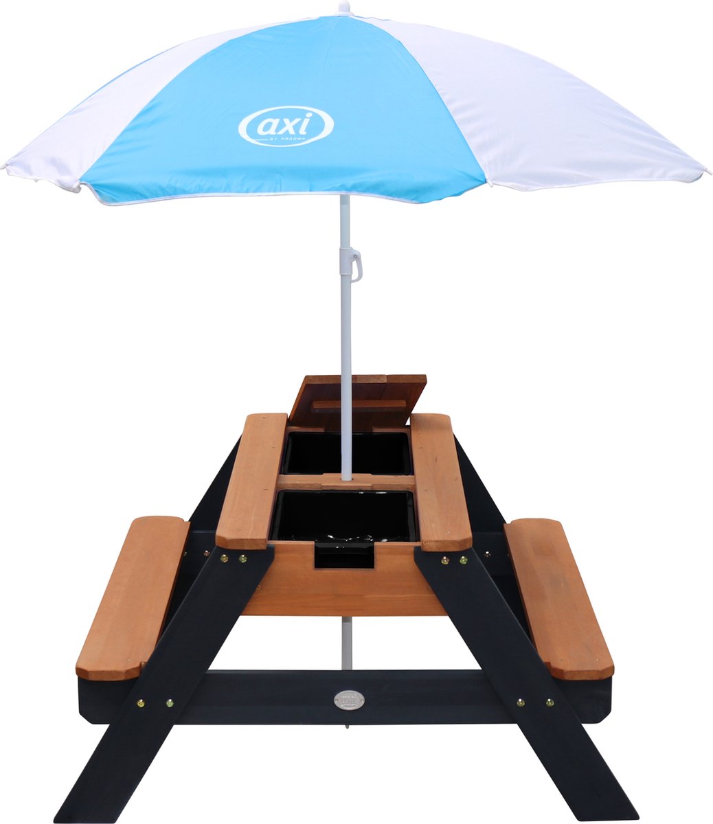 AXI Nick Zand & Water Picknicktafel in Antraciet/Bruin - Met Parasol in Blauw/Wit - Multifunctionele Picknick tafel van FSC hout - Picknick tafel voor kinderen van hout — afbeelding 8