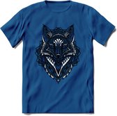 Vos - Dieren Mandala T-Shirt | Donkerblauw | Grappig Verjaardag Zentangle Dierenkop Cadeau Shirt | Dames - Heren - Unisex | Wildlife Tshirt Kleding Kado | - Donker Blauw - 3XL