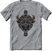 Bizon - Dieren Mandala T-Shirt | Oranje | Grappig Verjaardag Zentangle Dierenkop Cadeau Shirt | Dames - Heren - Unisex | Wildlife Tshirt Kleding Kado | - Donker Grijs - Gemaleerd - XXL