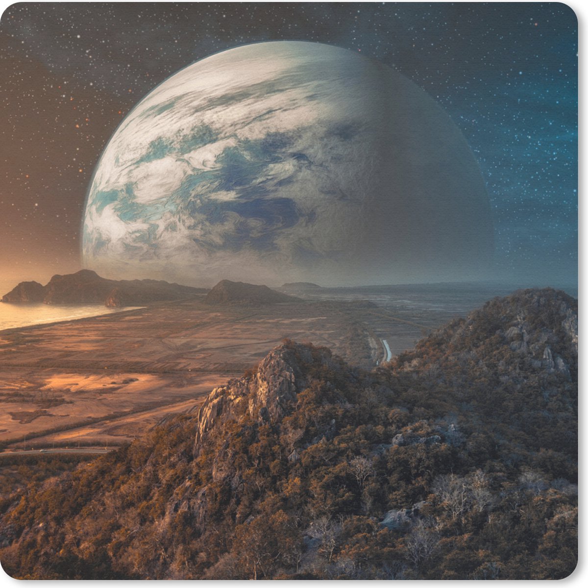 Muismat 30x30 cm - Mousepad Planeten - Berg - Sterren - Muismatten
