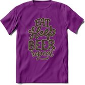 Eat Sleep Beer Repeat T-Shirt | Bier Kleding | Feest | Drank | Grappig Verjaardag Cadeau | - Paars - L