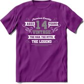 14 Jaar Legend T-Shirt | Zilver - Wit | Grappig Verjaardag en Feest Cadeau | Dames - Heren - Unisex | Kleding Kado | - Paars - XL