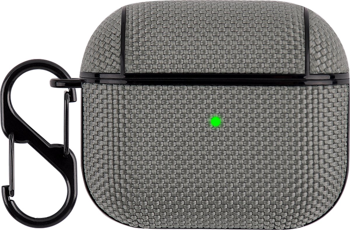 YONO Hoesje geschikt voor Apple Airpods 3 - Nylon Hard Case met Clip - Grijs