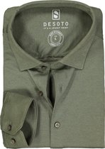 DESOTO slim fit overhemd - stretch pique tricot Kent kraag - olijfgroen - Strijkvrij - Boordmaat: 37/38