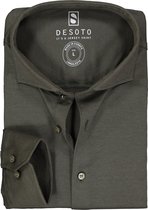 DESOTO slim fit overhemd - stretch pique tricot haifisch kraag - olijfgroen melange - Strijkvrij - Boordmaat: 47/48