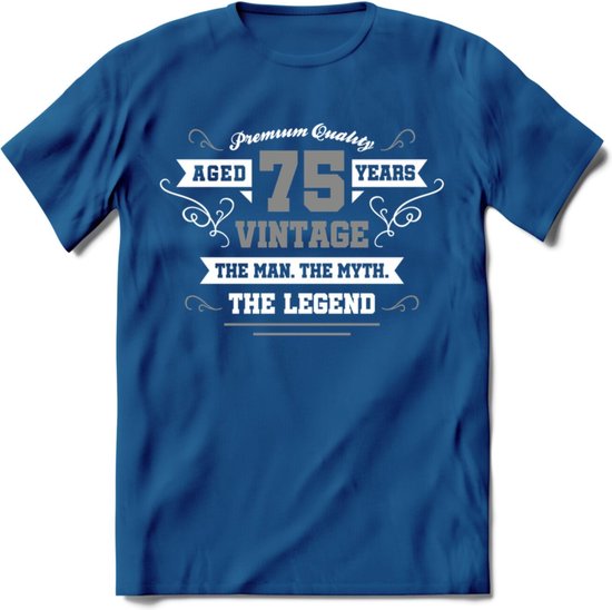 Foto: 75 jaar legend t shirt zilver wit grappig verjaardag en feest cadeau dames heren unisex kleding kado donker blauw xl