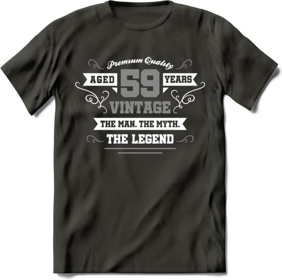 59 Jaar Legend T-Shirt | Zilver - Wit | Grappig Verjaardag en Feest Cadeau | Dames - Heren - Unisex | Kleding Kado | - Donker Grijs - S