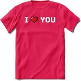 I Love You - Valentijn T-Shirt | Grappig Valentijnsdag Cadeautje voor Hem en Haar | Dames - Heren - Unisex | Kleding Cadeau | - Roze - XL
