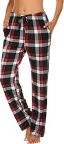 Merkloos - Heerlijk zachte cosy Pyjamabroek voor Dames - Mt. S - Lange behaaglijke Pyjamabroek - Mooie kwaliteit - Nachtkleding Casual Broek - Ruit zwart/rood - Pyjamabroek met Zakken en Trek