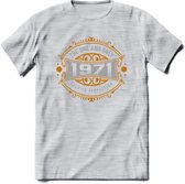 1971 The One And Only T-Shirt | Goud - Zilver | Grappig Verjaardag  En  Feest Cadeau | Dames - Heren | - Licht Grijs - Gemaleerd - L