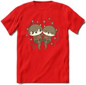 Love Otters - Valentijn T-Shirt | Grappig Valentijnsdag Cadeautje voor Hem en Haar | Dames - Heren - Unisex | Kleding Cadeau | - Rood - M