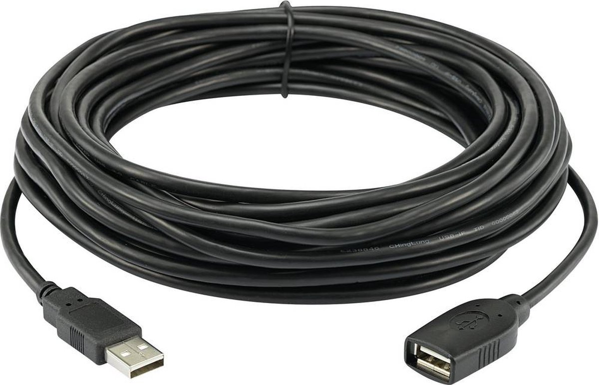 Renkforce RF-4096104 USB-kabel USB 2.0 USB-A stekker, USB-A bus 10.00 m Zwart Vergulde steekcontacten