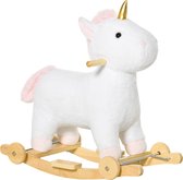 Homcom cheval à bascule 2 en 1 animal à bascule bébé balançoire speelgoed enfants montrer roues blanc 330-142