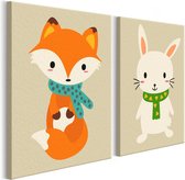 Doe-het-zelf op canvas schilderen - Fox & Bunny.