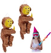 Relaxdays 2 x pinata aap - verjaardag - apen pinata - kinderen - ongevuld - decoratie