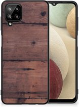 GSM Hoesje Customize Geschikt voor Samsung Galaxy A12 Leuk TPU Back Cover met Zwarte rand Old Wood