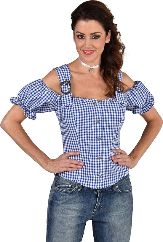 Magic Design Blouse Tirools Dames Polyester Blauw/wit Maat S