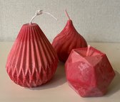 Kaarsen - decoratieve kaarsen SET van 3 - druppel rood -  geometrische druppel rood - geometrische S rood