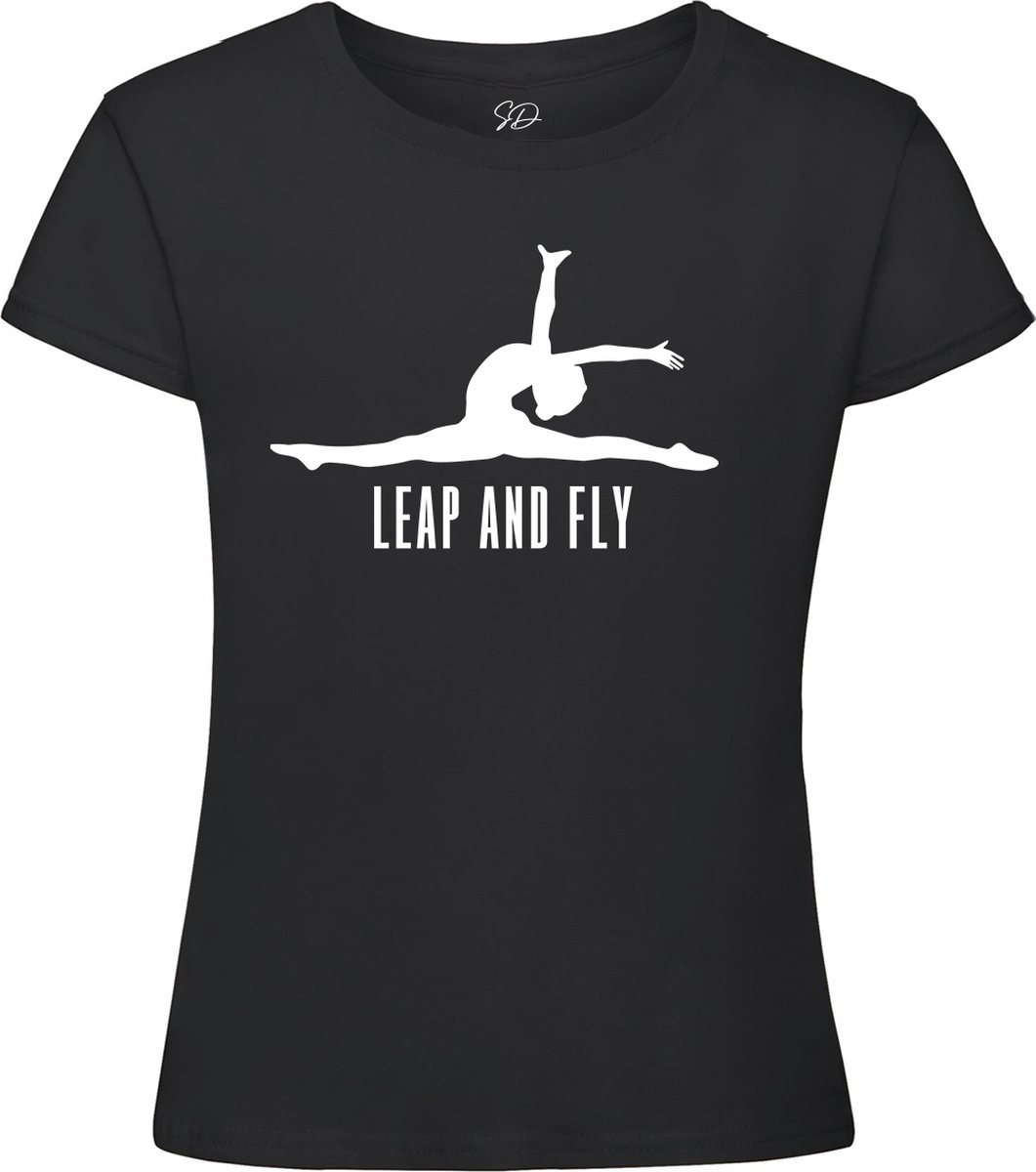 Sparkle&Dream - T-Shirt \'Leap and Fly\' Zwart - L - voor turnen en gymnastiek