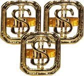 3x stuks carnaval/verkleed spullen - Gouden dollar ring verstelbaar - Gangster/Pimp accessoires