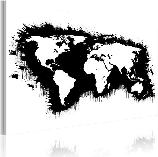 Schilderij - Monochromatisch kaart van de Wereld.