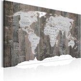 Schilderij - World Map: Wooden World.