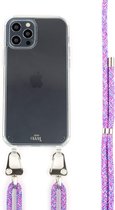 xoxo Wildhearts Purple Fever siliconen hoesje - Geschikt voor iPhone 13 Pro - Hoesje met koord - telefoonkoord - Transparant hoesje - Paars koord