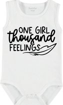 Baby Rompertje met tekst 'One girl a thousand feelings' | mouwloos l | wit zwart | maat 50/56 | cadeau | Kraamcadeau | Kraamkado