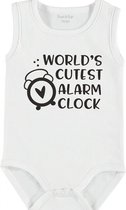 Baby Rompertje met tekst 'Worlds cutest alarm clock' | mouwloos l | wit zwart | maat 50/56 | cadeau | Kraamcadeau | Kraamkado