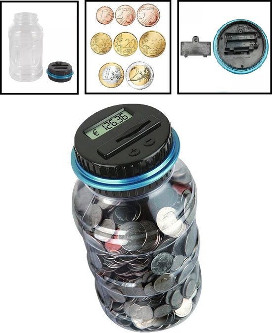 PIQIUQIU Digitale spaarpot, automatisch tellen van munten, spaarpot, container met lcd-display en grote capaciteit voor kinderen en volwassenen, 1,8 liter PIQIUQIU Digitale spaarpot, automatisch tellen van munten, spaarpot, container met lcd-display en grote capaciteit voor kinderen en volwassenen, 1,8 liter