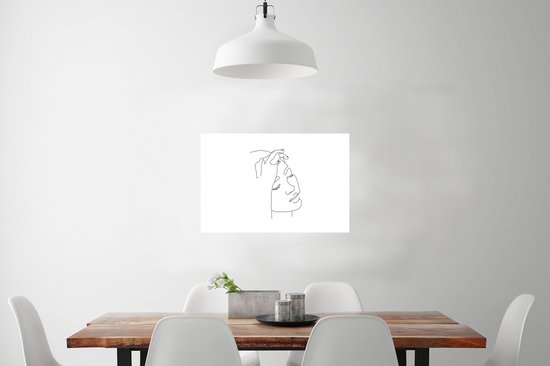 Main d'art sur une Line visage de la femme sur un papier d'affiche de fond blanc 90x60 cm - impression photo sur l' affiche (décoration murale salon / chambre à coucher)