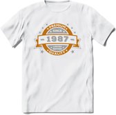 Premium Since 1987 T-Shirt | Goud - Zilver | Grappig Verjaardag Kleding Cadeau Shirt | Dames - Heren - Unisex Tshirt | - Wit - S