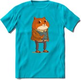 Casual kat T-Shirt Grappig | Dieren katten Kleding Kado Heren / Dames | Animal Skateboard Cadeau shirt - Blauw - 3XL