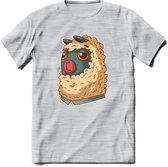 Casual lama T-Shirt Grappig | Dieren alpaca Kleding Kado Heren / Dames | Animal Skateboard Cadeau shirt - Licht Grijs - Gemaleerd - XXL
