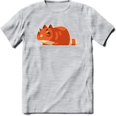Schattige kat klaar voor aanval T-Shirt Grappig | Dieren katten Kleding Kado Heren / Dames | Animal Skateboard Cadeau shirt - Licht Grijs - Gemaleerd - XXL
