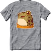 Blije kikker T-Shirt Grappig | Dieren reptielen Kleding Kado Heren / Dames | Animal Skateboard Cadeau shirt - Donker Grijs - Gemaleerd - XL