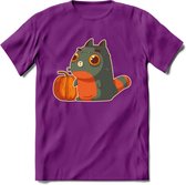 Frankenstein kat T-Shirt Grappig | Dieren katten halloween Kleding Kado Heren / Dames | Animal Skateboard Cadeau shirt - Paars - M