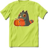 Frankenstein kat T-Shirt Grappig | Dieren katten halloween Kleding Kado Heren / Dames | Animal Skateboard Cadeau shirt - Groen - XXL