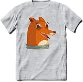 Lachende vos T-Shirt Grappig | Dieren honden Kleding Kado Heren / Dames | Animal Skateboard Cadeau shirt - Licht Grijs - Gemaleerd - M