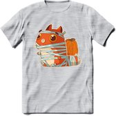 Mummy kat T-Shirt Grappig | Dieren katten halloween Kleding Kado Heren / Dames | Animal Skateboard Cadeau shirt - Licht Grijs - Gemaleerd - L
