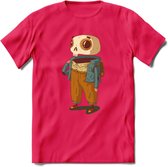 Casual skelet T-Shirt Grappig | Dieren halloween Kleding Kado Heren / Dames | Animal Skateboard Cadeau shirt - Roze - L