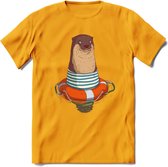 Casual zeehond T-Shirt Grappig | Dieren zeehonden Kleding Kado Heren / Dames | Animal Skateboard Cadeau shirt - Geel - XXL