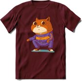 Casual kat T-Shirt Grappig | Dieren katten Kleding Kado Heren / Dames | Animal Skateboard Cadeau shirt - Burgundy - L