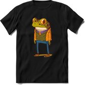 Casual kikker T-Shirt Grappig | Dieren reptiel Kleding Kado Heren / Dames | Animal Skateboard Cadeau shirt - Zwart - L