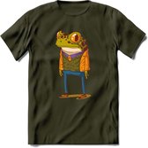 Casual kikker T-Shirt Grappig | Dieren reptiel Kleding Kado Heren / Dames | Animal Skateboard Cadeau shirt - Leger Groen - L